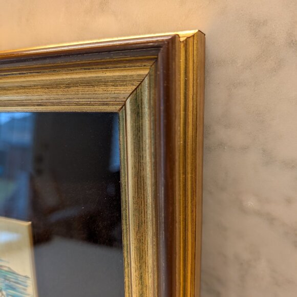 Vintage Italian Picture of sail boats along the coast on gold leaf and hand pain - Picture 3 of 11